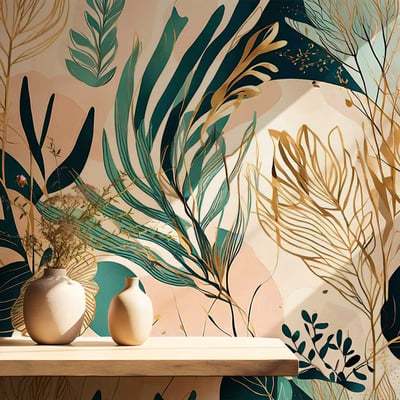 Papier peint feuillage dorée HEXOA