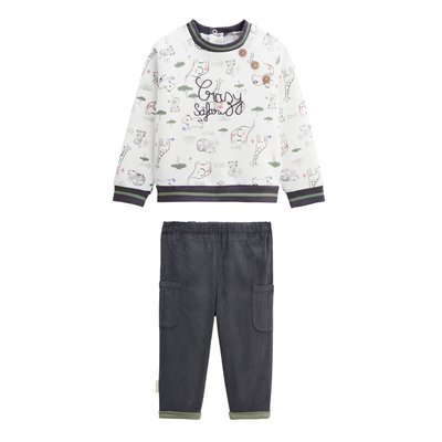 Ensemble bébé sweat-shirt en molleton et pantalon en velours Crazy Safari PETIT BEGUIN