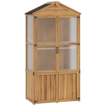 Armoire de jardin en bois - 2 portes, 2 étagères, toit bitumé - sapin polycarbonate OUTSUNNY