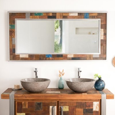 Grand miroir de bois métal rectangle 140x70 FACTORY WANDA COLLECTION