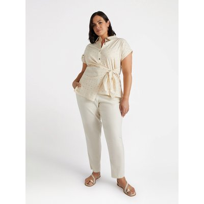 Chemise en toile de lin mélangé stretch avec micro cabochons sur le devant et sur le col FIORELLA RUBINO