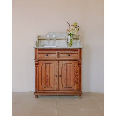 Buffet de rangement avec compartiment en marbre blanc Gilbert N°1714 - Bon état DEBONGOUT