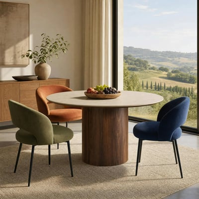 Table à manger ronde en céramique aspect travertin ø140 PRATO PIER IMPORT