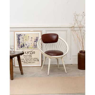 Fauteuil circle en cuir par Yngve Ekström Jakob N°1293 - Bon état DEBONGOUT