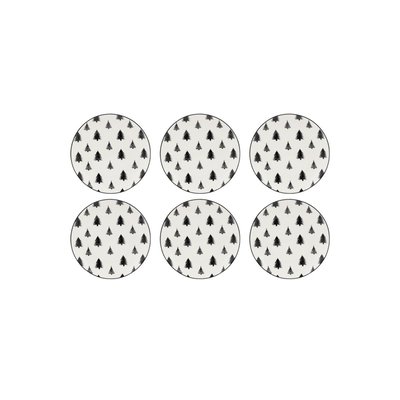 Vaisselle sapin en porcelaine noires et blanches (lot de 6) Assiette Ø19 AUBRY GASPARD