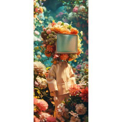 Tableau Mural Personnage À Tête D’écran Et Couronne Florale ILLUSION CEANOTHE