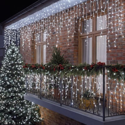 Rideau lumineux stalactite d'extérieur L. 500 cm 300 LED blanc froid 13 fonctions sur secteur FEERIC LIGHTS & CHRISTMAS