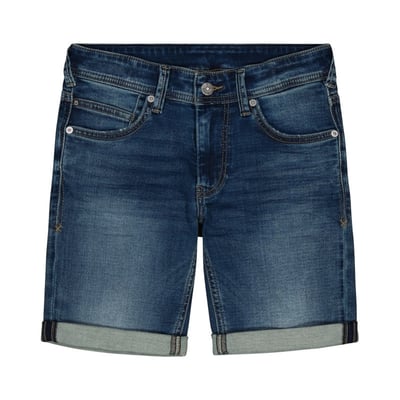 Short en coton indigo délavé avec une coupe droite et des revers TEDDY SMITH