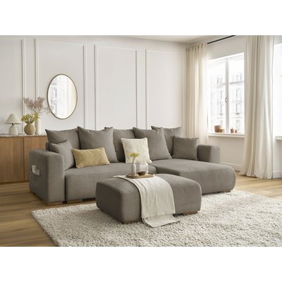 Canapé d'angle convertible 5 places en tissu chiné avec pouf, SIDONIE BOBOCHIC