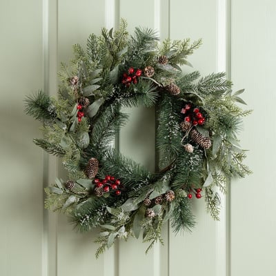 60cm Frosted Berry & Cone Wreath SO'HOME