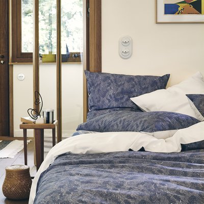 Parure de lit Housse couette + 2 taies rectangles en percale de coton, Made in France, EMBRUNS BASQUE A DEMAIN