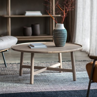 Kargil Scandi Distressed Oak Round Coffee Table SO'HOME