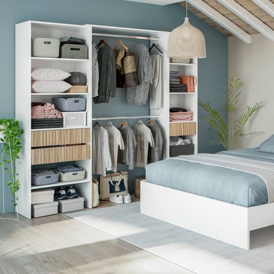 Dressing ouvert avec étagères et 3 tiroirs TERRE DE NUIT