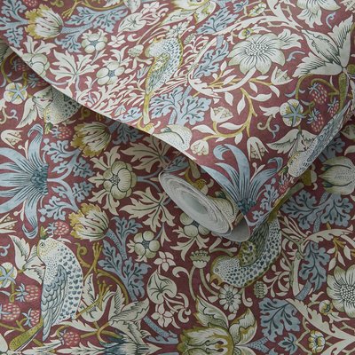 Strawberry Thief Plum Wallpaper WILLIAM MORRIS BY CLARKE & CLARKE
