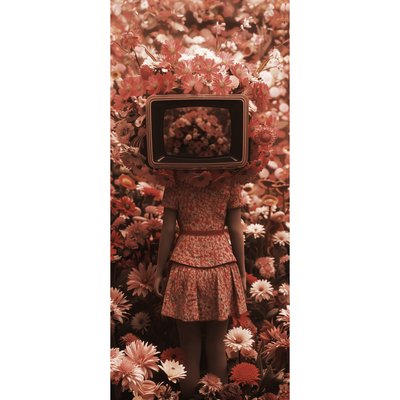 Tableau Mural Personnage À Tête De Télévision Couronne Florale ILLUSION CEANOTHE