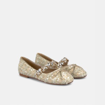 Ballerines plates en tweed avec bande de strass et nœud sur le bout ALMA EN PENA