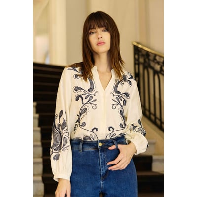Blouse manches longues col v imprimé broderie BEYTA LA PETITE ETOILE