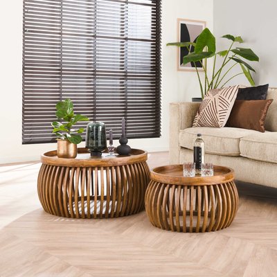 Tables basses rondes avec baguettes bois (lot de 2) DELHI PIER IMPORT