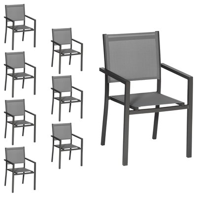 Chaises en aluminium et textilène, lot de 8 HAPPY GARDEN
