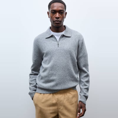 Pull col polo zippé en laine MONOPRIX