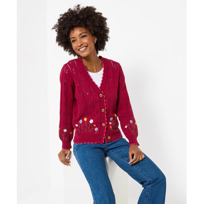 Adorable Cardigan en Maille Ajourée Brodé Fleuri JOE BROWNS