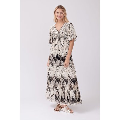 Robe longue imprimée et brodée manches courtes TAQUINE DERHY