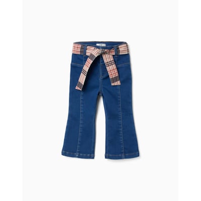 Jean évasé avec poches et ceinture à carreaux ZIPPY