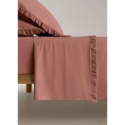Drap plat coton lavé volants en gaze effiloché lit 180/200 cm MANGO HOME