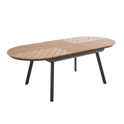 Table de jardin extensible rectangulaire en aluminium et bois synthétique, JAKARTA OVIALA