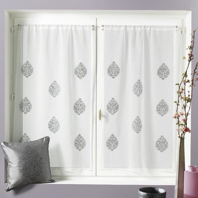 Paire de petits voilages en étamine à motifs brodés HOME MAISON