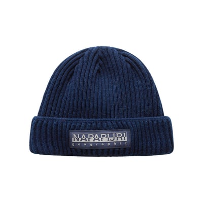 Bonnet marine en maille tricotée avec nom de la marque brodé NAPAPIJRI