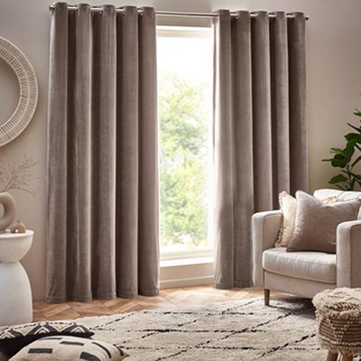 Heavy Chenille Lined Velvet Eyelet Curtains YARD