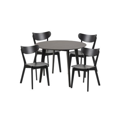 Table ronde en bois noir D105 + 4 chaises en bois noir - LETA HELLIN, DEPUIS 1862