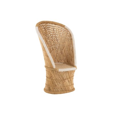 Fauteuil vintage à dossier haut en bambou naturel et blanc 1 place - PASO HELLIN, DEPUIS 1862