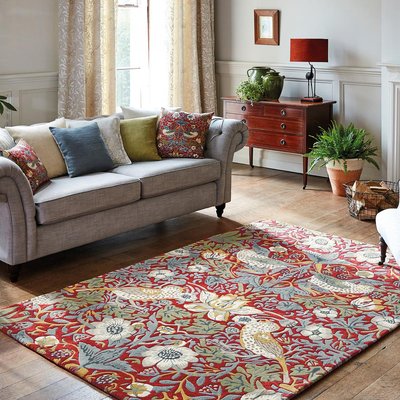 Tapis salon et chambre fait à la main en laine motif floral STRAWBER UN AMOUR DE TAPIS