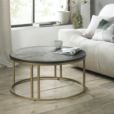 Table basse ronde noire marqueterie de bois moderne VALLEY PIER IMPORT