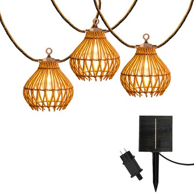 Guirlande lumineuse extérieur raccordable 10 abat-jour en polyrotin ROTILIA LIGHT HYBRID blanc chaud 8m solaire et sur secteur LUMISKY