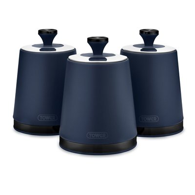 Set of 3 Sera Tea Coffee Sugar Canisters with Smoked Trims TOWER