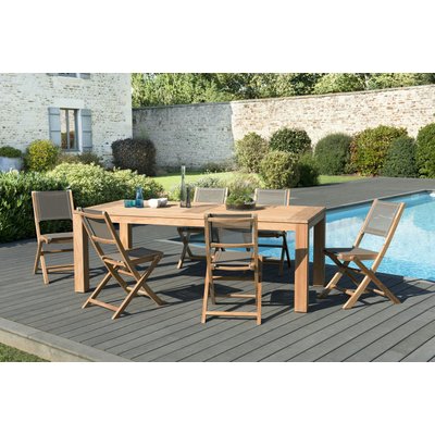 Salon de jardin contemporain bois de teck table de jardin 220x100cm + 6 chaises pliantes BERGEN PIER IMPORT