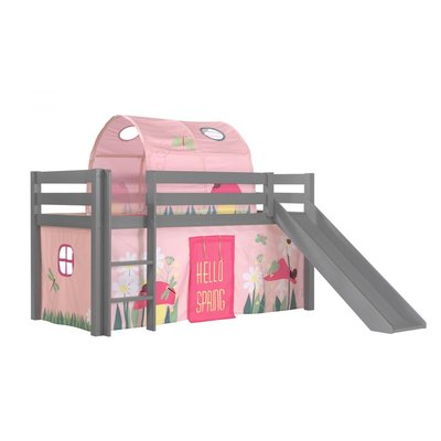 Lit Enfant Surélevé Avec Toboggan Pino + Rideau et tunnel de lit Spring VIPACK