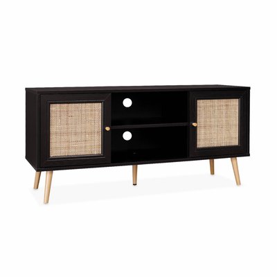 Meuble TV scandinave cannage 2 portes 120cm BOHÈME SWEEEK