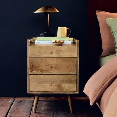 Fresco Mango Wood 3 Drawer Bedside Table SWOON