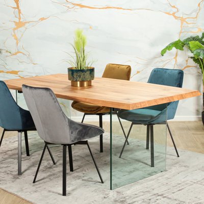 Table extensible design en bois de chêne huilé et verre 200 cm MESSINE PIER IMPORT