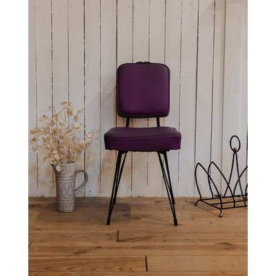 Chaise en métal noir et cuir violet Alma N°1563 - Bon état DEBONGOUT