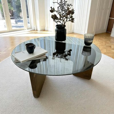 Table basse design en verre fumé - pied bois brun ANZIO PIER IMPORT