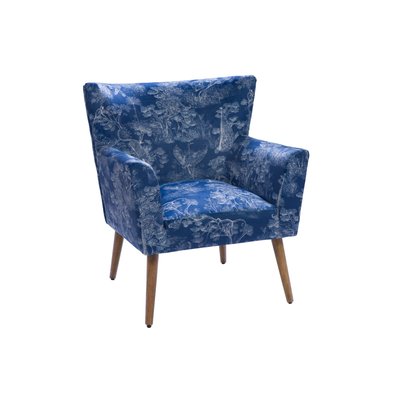 Fauteuil à accoudoirs en tissu peau de pêche bleu à motifs - HERON AMADEUS