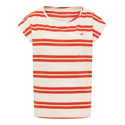 Tee-shirt coupe droite FEMME Mustang en coton écru à rayures oranges avec le logo brodé MUSTANG