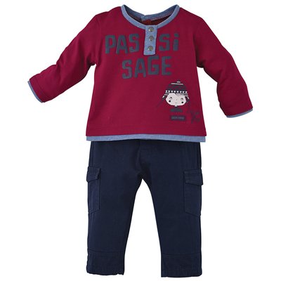 Pantalon + t-shirt bebe marine/rouge SUCRE D'ORGE