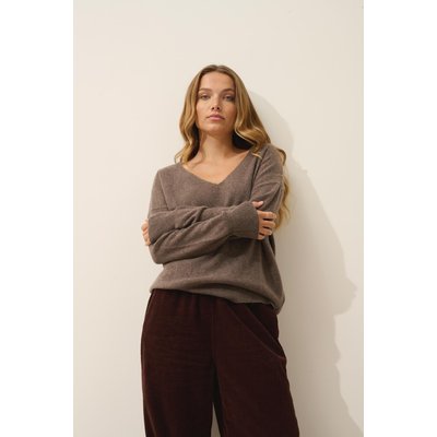 Pull Col V Taupe Chiné Birse JUST CASHMERE