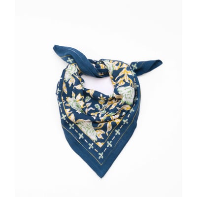 Petit foulard en coton - Bouquet du Matin Lagon BINDI ATELIER